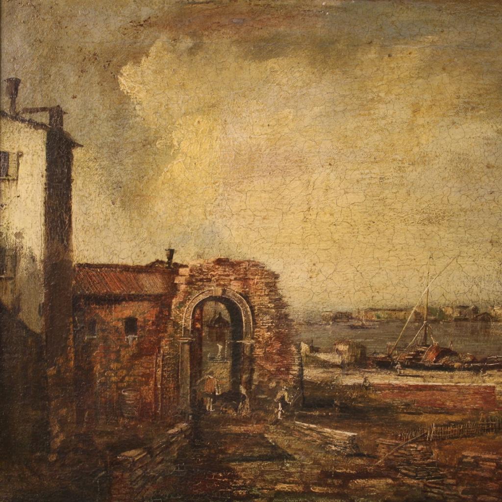 20. Jahrhundert Öl auf Leinwand Italienische Seelandschaft Gemälde, 1970 im Angebot 4