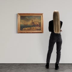 20th Century Oil on Canvas Italian Seascape Painting Harbor View, 1950s