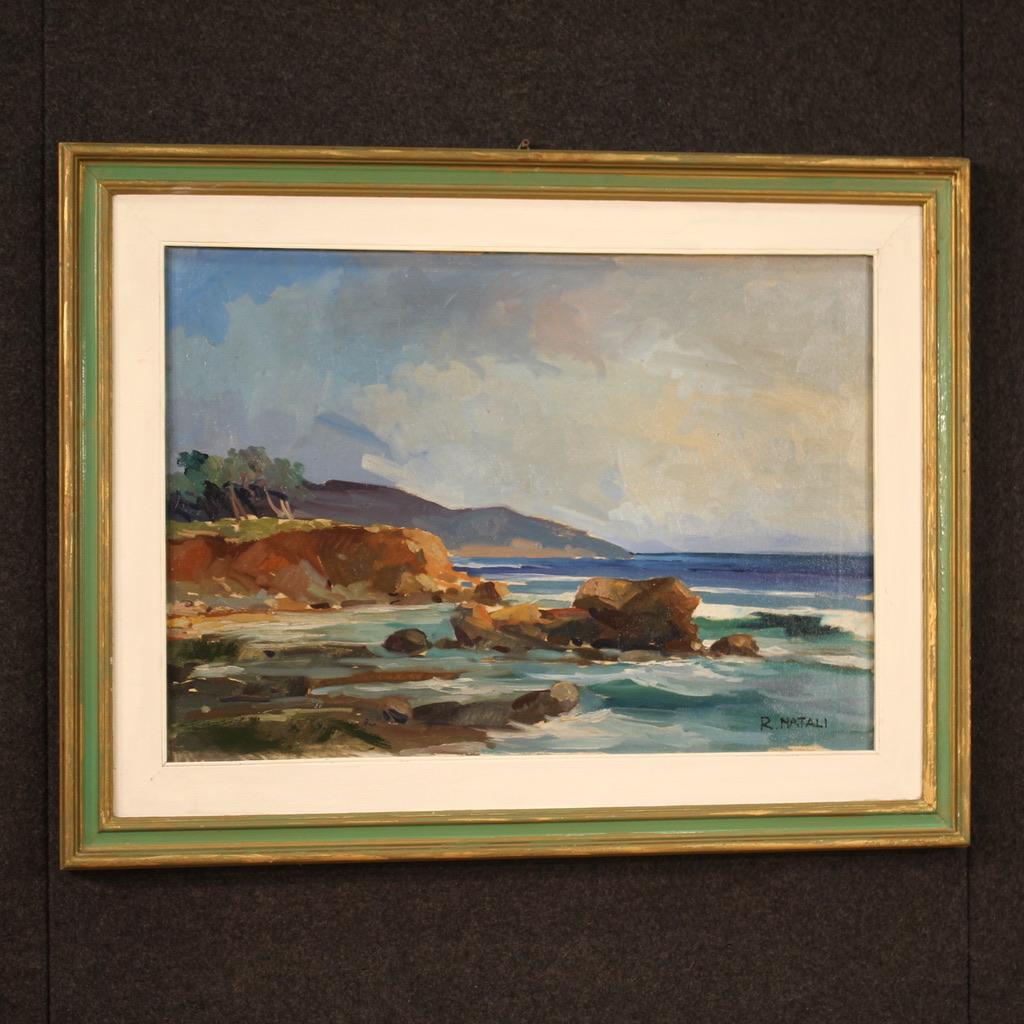 20th Century Oil on Canvas Italian Seascape Signed Painting, 1950s For Sale 3