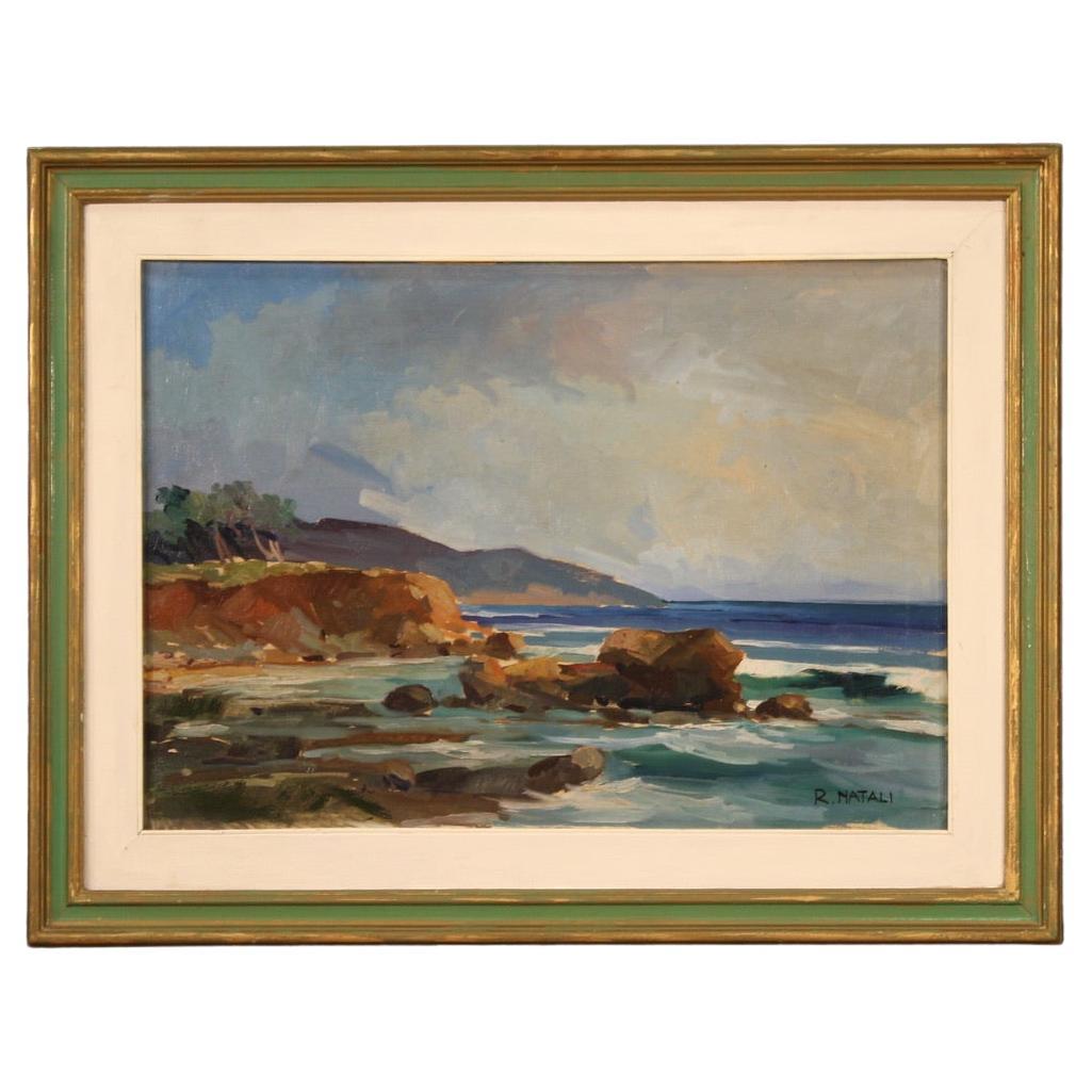 huile sur toile du 20e siècle Peinture signée d'un paysage marin italien, 1950