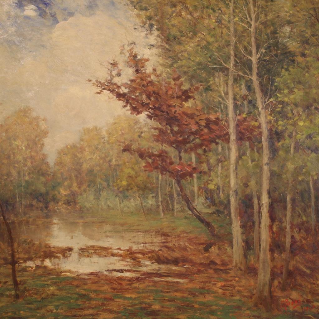 Bois Huile sur toile du 20ème siècle - Peinture de paysage italienne signée et datée, 1940 en vente