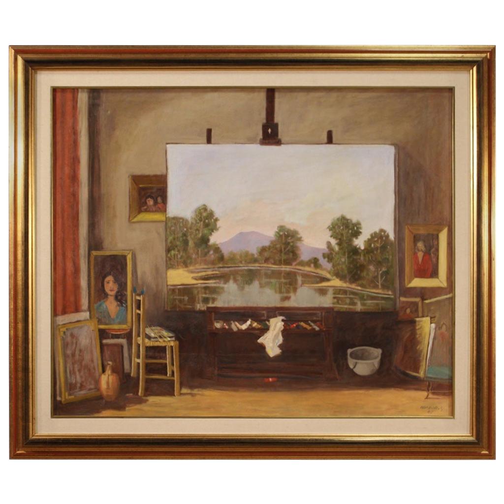 20th Century Oil on Canvas Italian Signed and Dated Painting, 1985