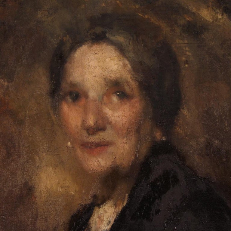 20th Century Oil on Canvas Italian Signed and Dated Portrait Painting ...