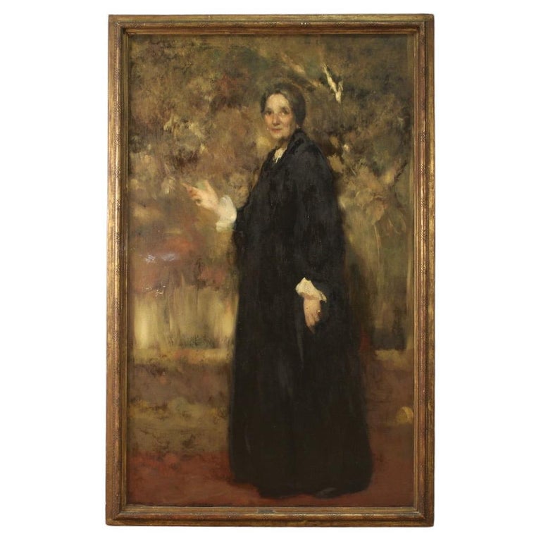 20th Century Oil on Canvas Italian Signed and Dated Portrait Painting ...