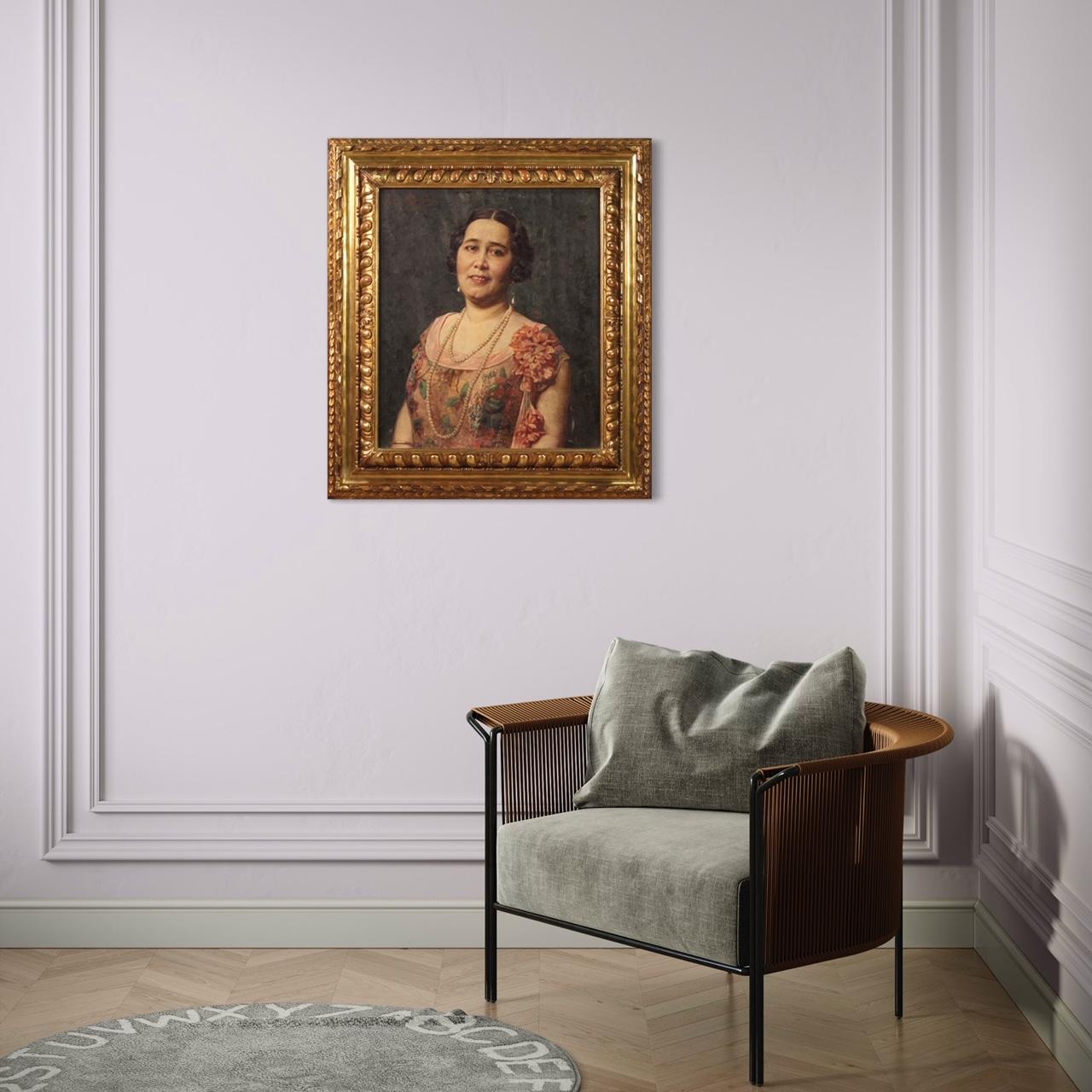 20ème siècle Huile sur Toile Italienne Signée Angelo Garino Peinture Portrait de Femme en vente 8