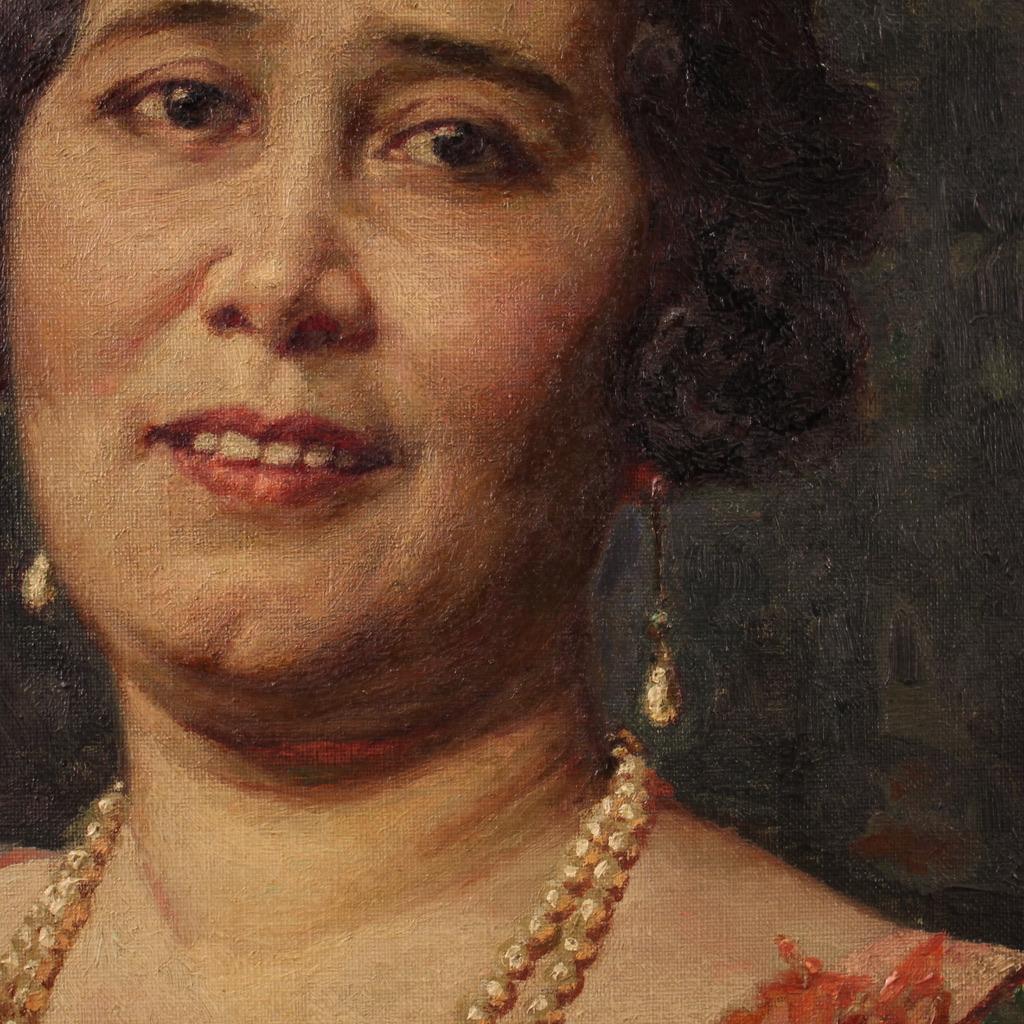 20ème siècle Huile sur Toile Italienne Signée Angelo Garino Peinture Portrait de Femme en vente 10