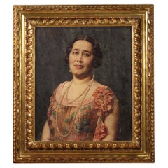 20ème siècle Huile sur Toile Italienne Signée Angelo Garino Peinture Portrait de Femme