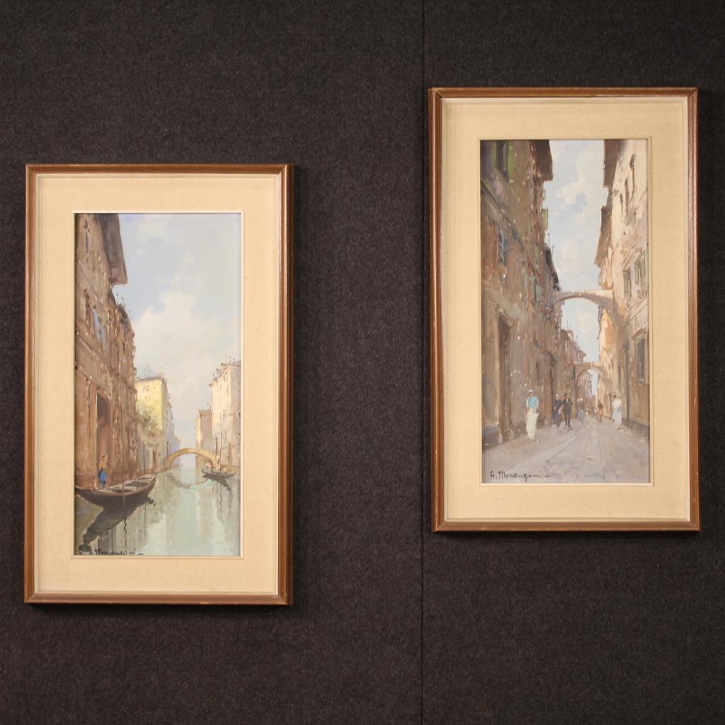 20th Century Oil on Canvas Italian Signed City View Landscape Painting, 1960 For Sale 13