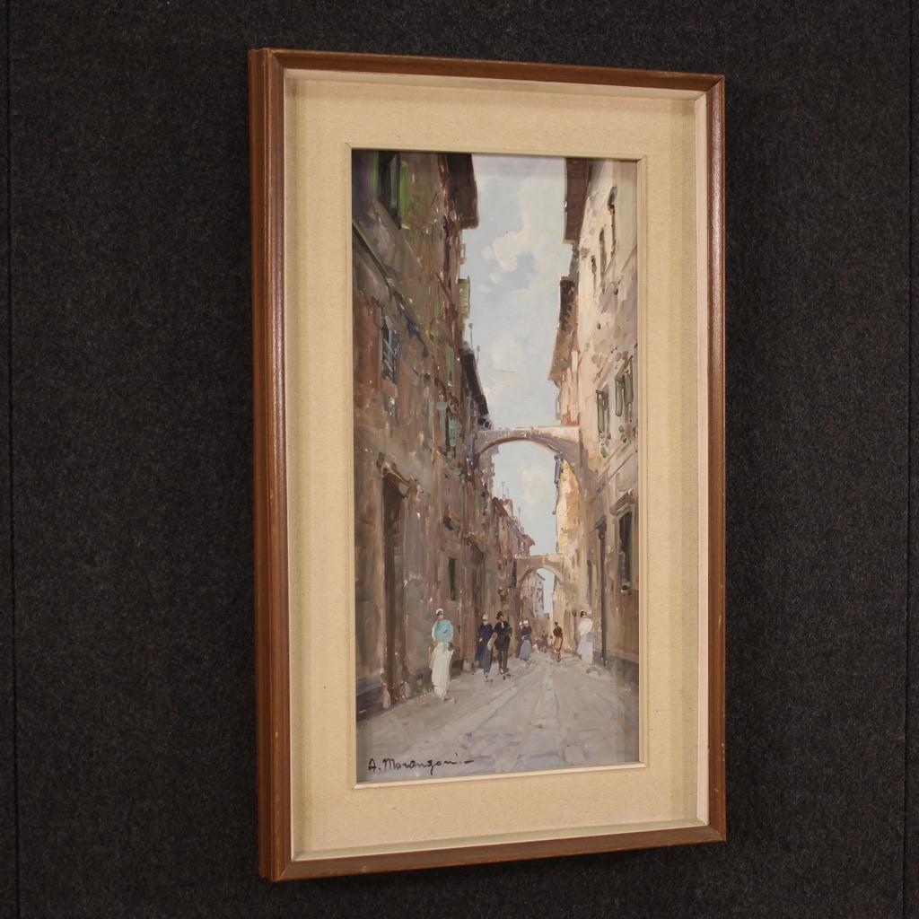 20th Century Oil on Canvas Italian Signed City View Landscape Painting, 1960 For Sale 4