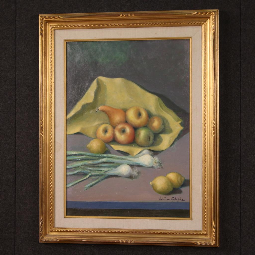 20th Century Oil on Canvas Italian Signed Ghiglia Still Life Painting, 1940 For Sale 10