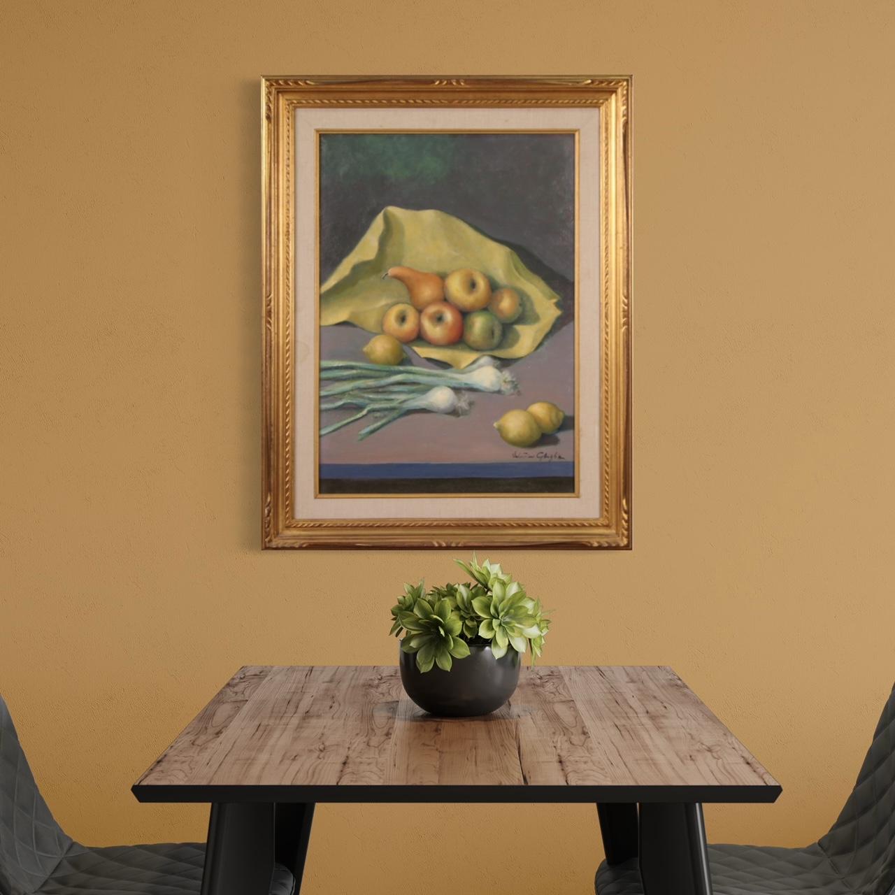Italian painting from the first half of the 20th century. Framework oil on canvas, first canvas, depicting still life with fruit and vegetables of good pictorial quality. Painting of nice size and pleasant decor, ideal for placing in a room or