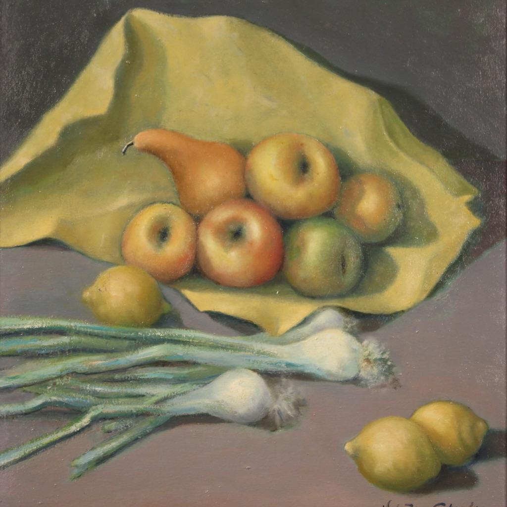 Oiled 20th Century Oil on Canvas Italian Signed Ghiglia Still Life Painting, 1940 For Sale