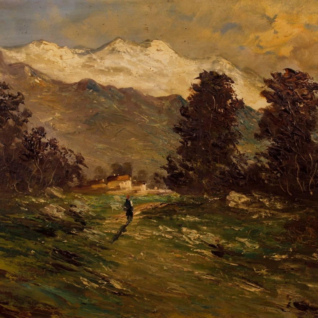 20th Century Oil on Canvas Italian Signed Impressionist Landscape Painting In Good Condition In Vicoforte, Piedmont