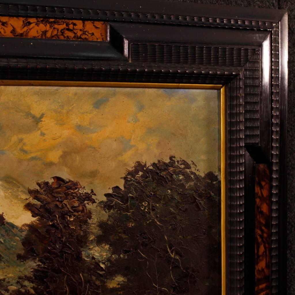 Wood 20th Century Oil on Canvas Italian Signed Impressionist Landscape Painting