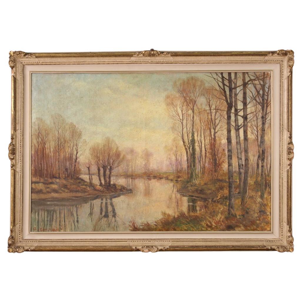 20th Century Oil on Canvas Italian Signed Landscape Painting, 1950 For Sale