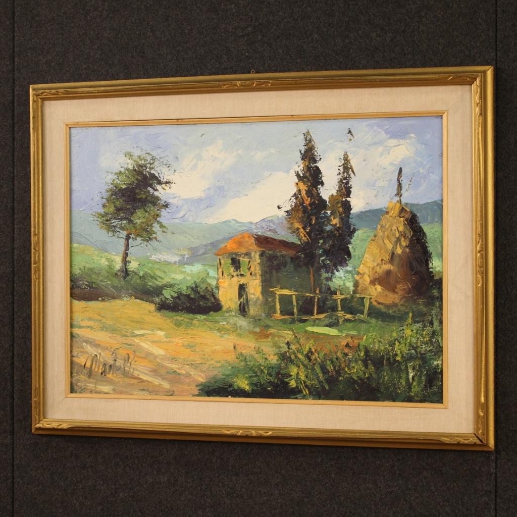 20th Century Oil on Canvas Italian Signed Landscape Painting, 1970 For Sale 6