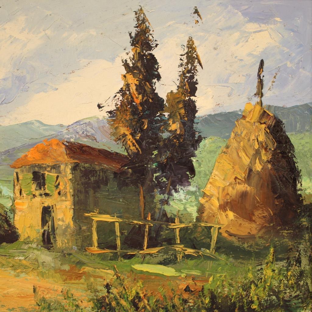 20th Century Oil on Canvas Italian Signed Landscape Painting, 1970 For Sale 1