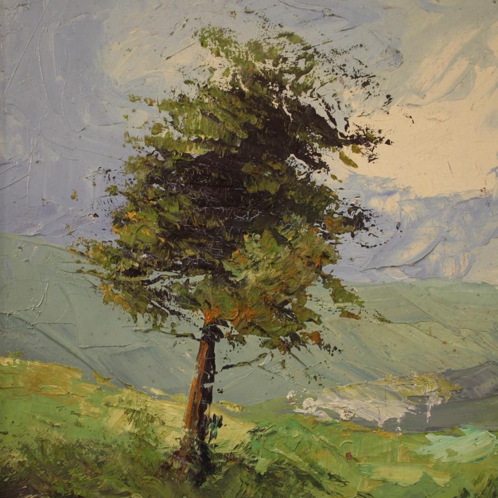 20th Century Oil on Canvas Italian Signed Landscape Painting Countryside, 1970 For Sale 5