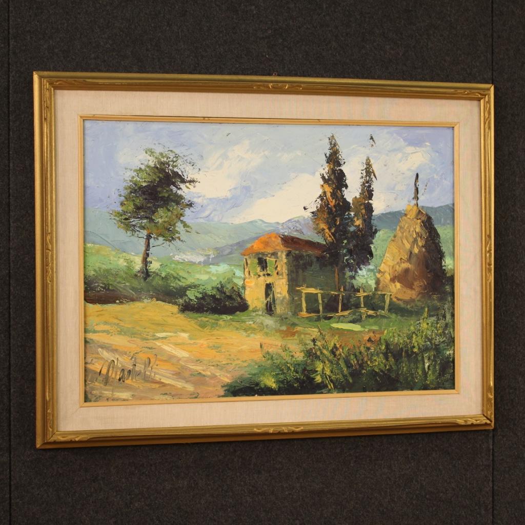 20th Century Oil on Canvas Italian Signed Landscape Painting Countryside, 1970 For Sale 6