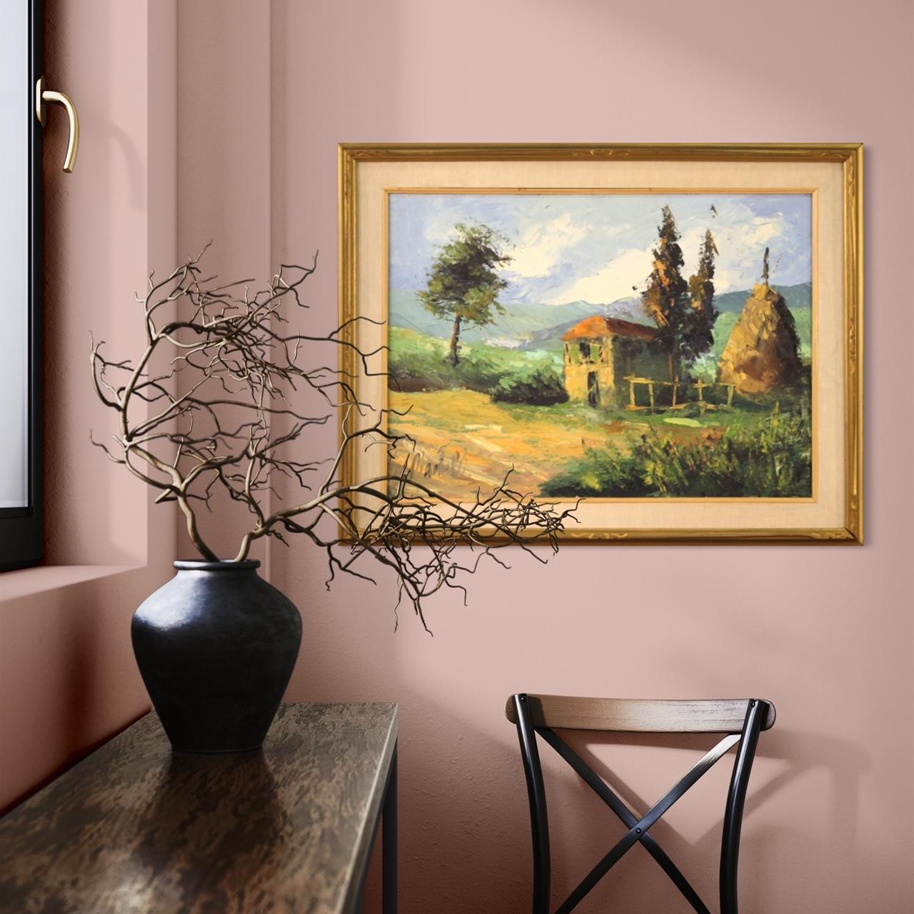 20th Century Oil on Canvas Italian Signed Landscape Painting Countryside, 1970 For Sale 8