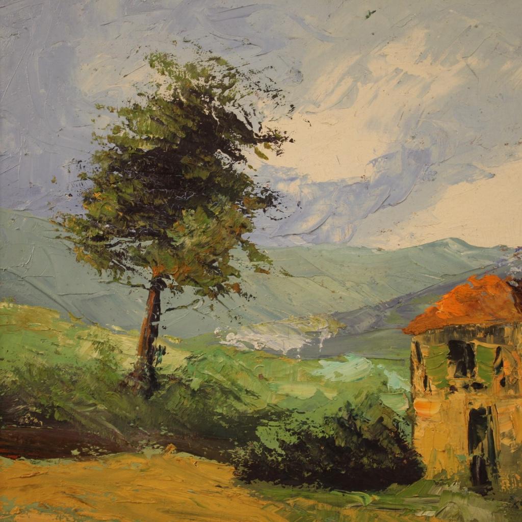 20th Century Oil on Canvas Italian Signed Landscape Painting Countryside, 1970 For Sale 2
