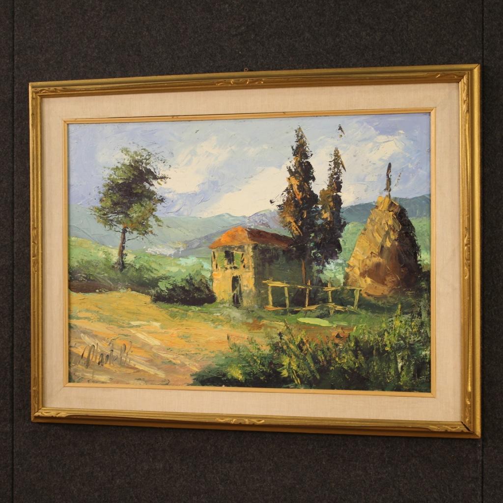 20th Century Oil on Canvas Italian Signed Landscape Painting Countryside, 1970 For Sale 3