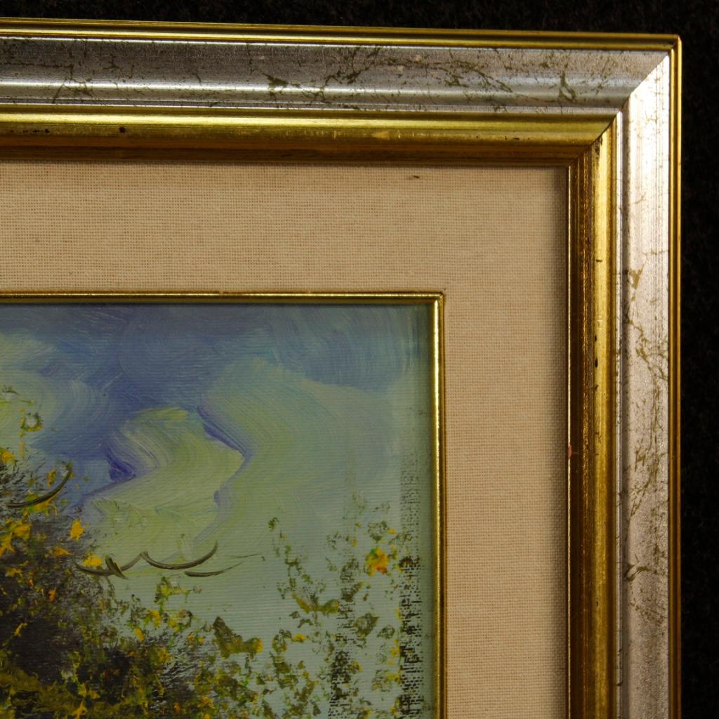 Huile sur toile italienne du 20ème siècle, peinture de paysage signée représentant une vue de lac, 1960 en vente 2