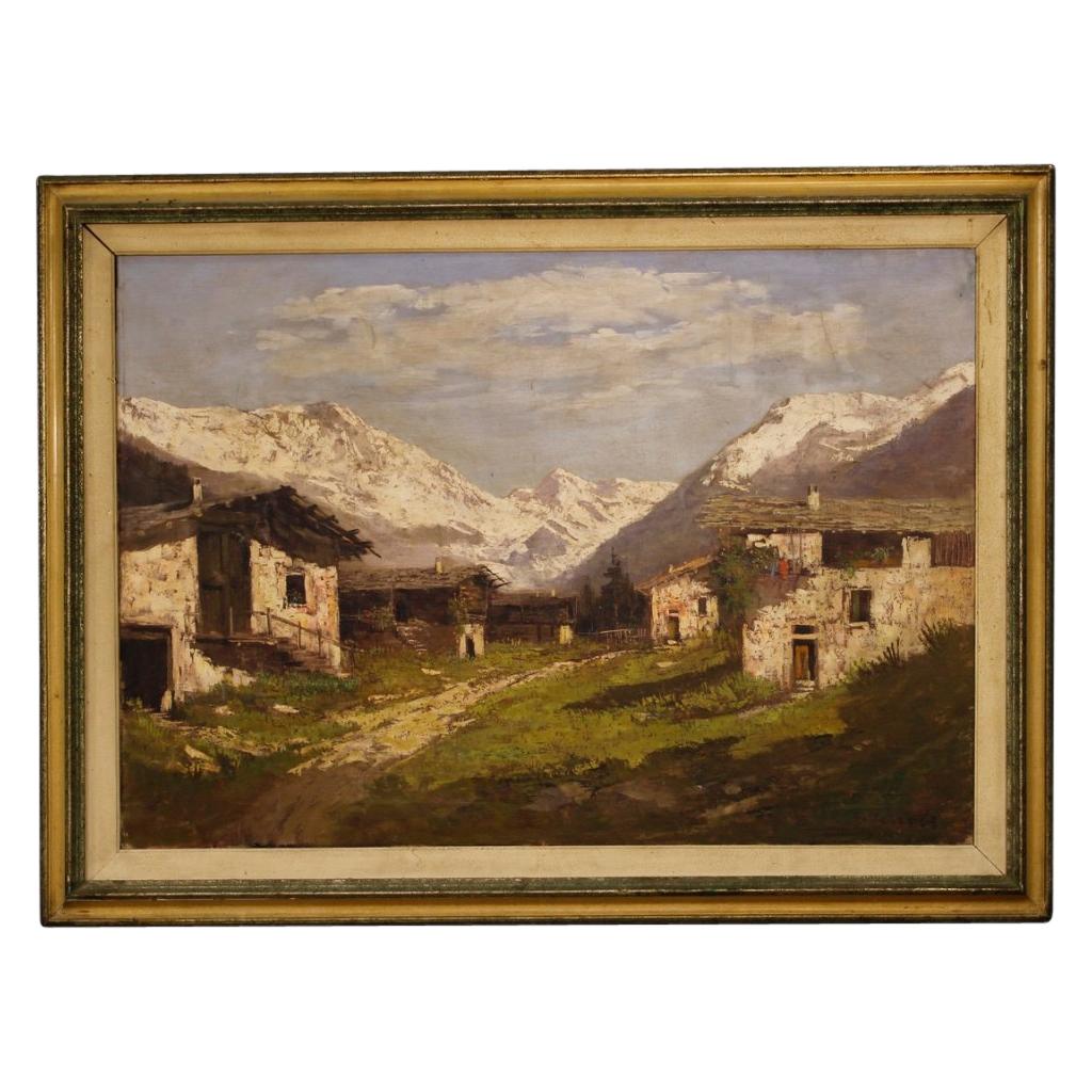20th Century Oil on Canvas Italian Signed Mountain Landscape Painting, 1930