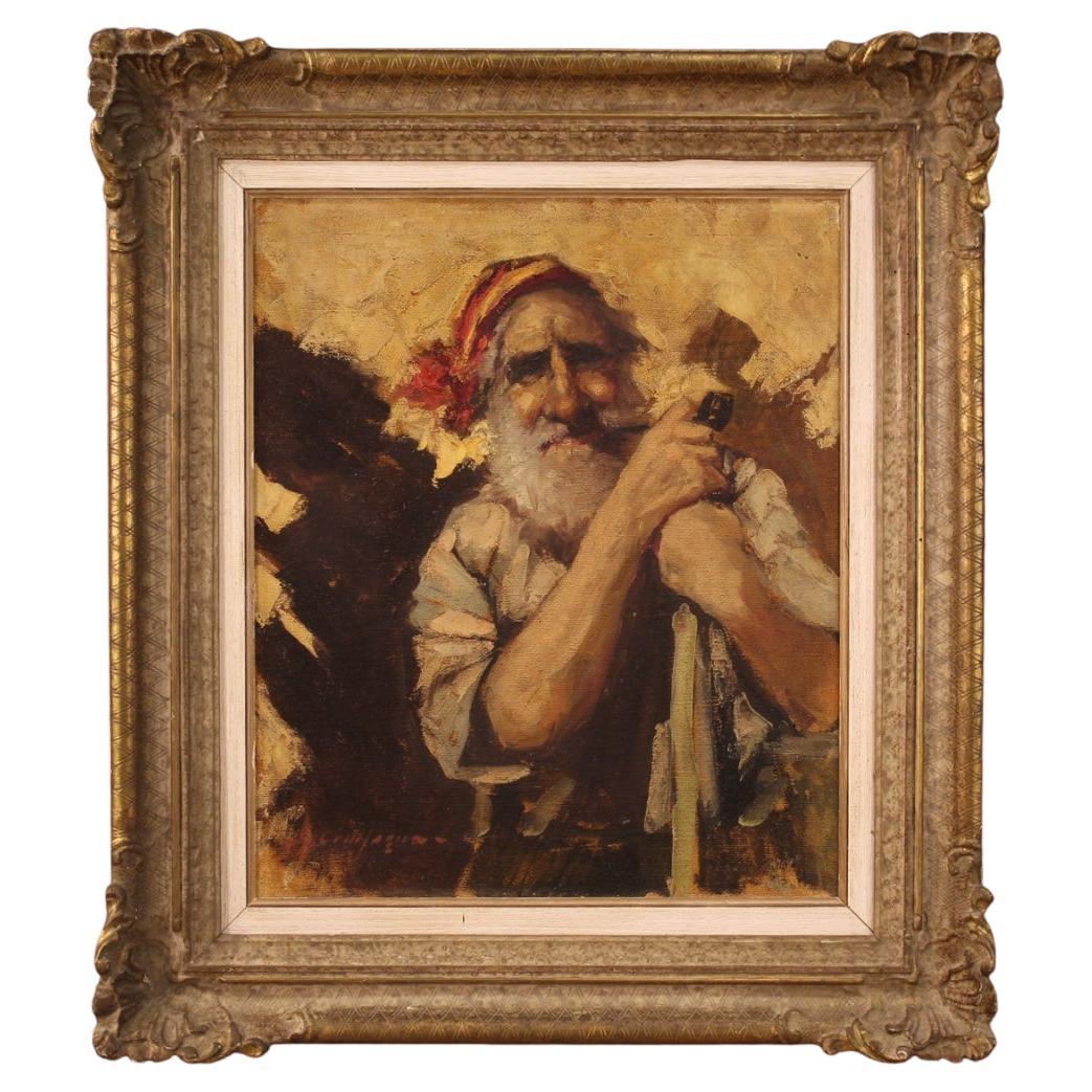 20th Century Oil on Canvas Italian Signed Mountaineer Portrait Painting, 1950