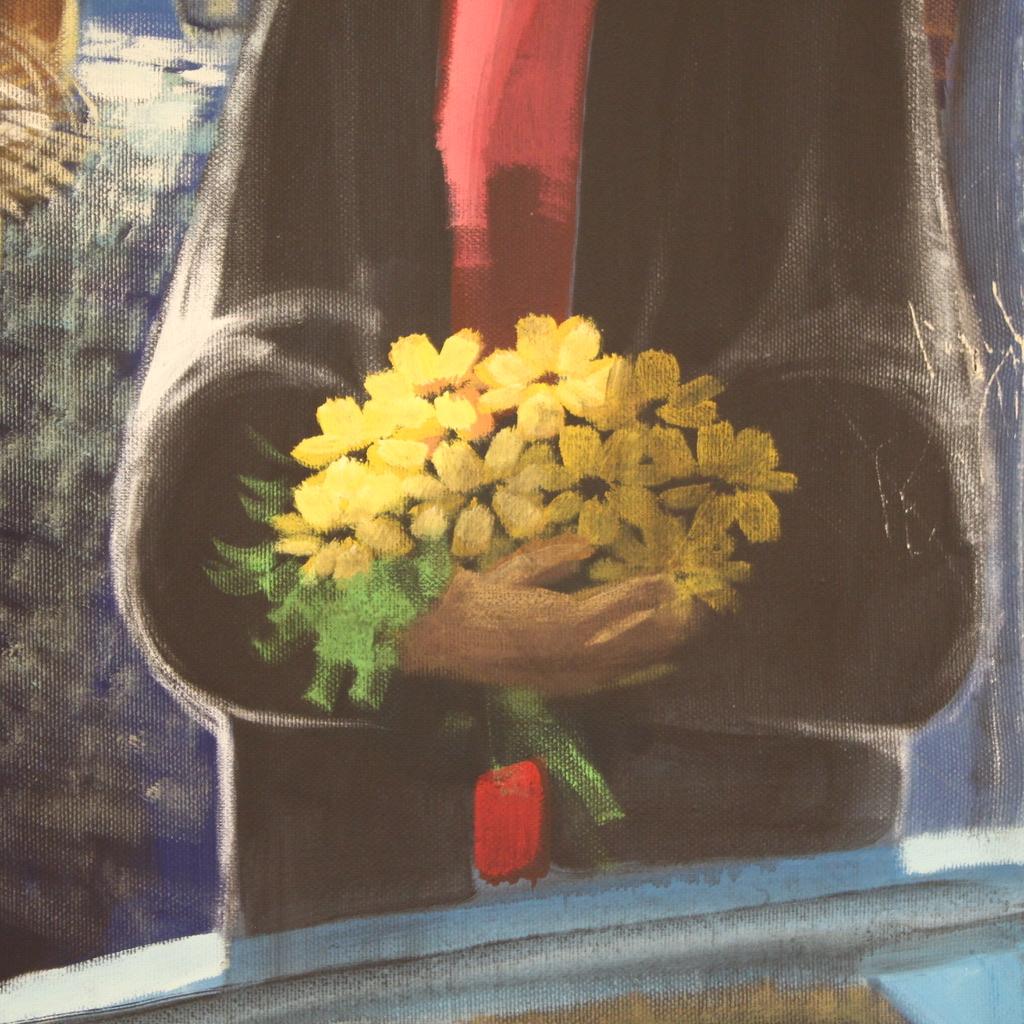siglo XX Óleo sobre lienzo Pintura italiana firmada Personajes en la noche, 1960 en venta 2