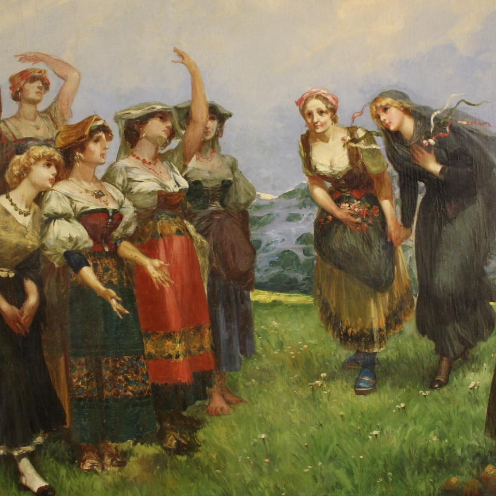 20th Century Oil on Canvas Italian Signed Painting Genre Scene Peasant Women 6