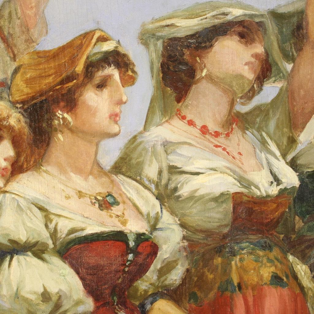 20th Century Oil on Canvas Italian Signed Painting Genre Scene Peasant Women 7
