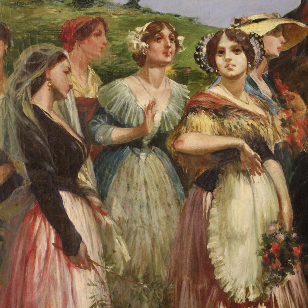 20th Century Oil on Canvas Italian Signed Painting Genre Scene Peasant Women 1