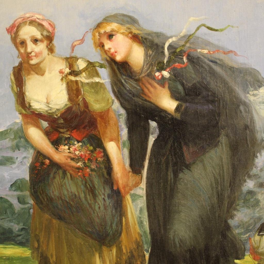 20th Century Oil on Canvas Italian Signed Painting Genre Scene Peasant Women 2
