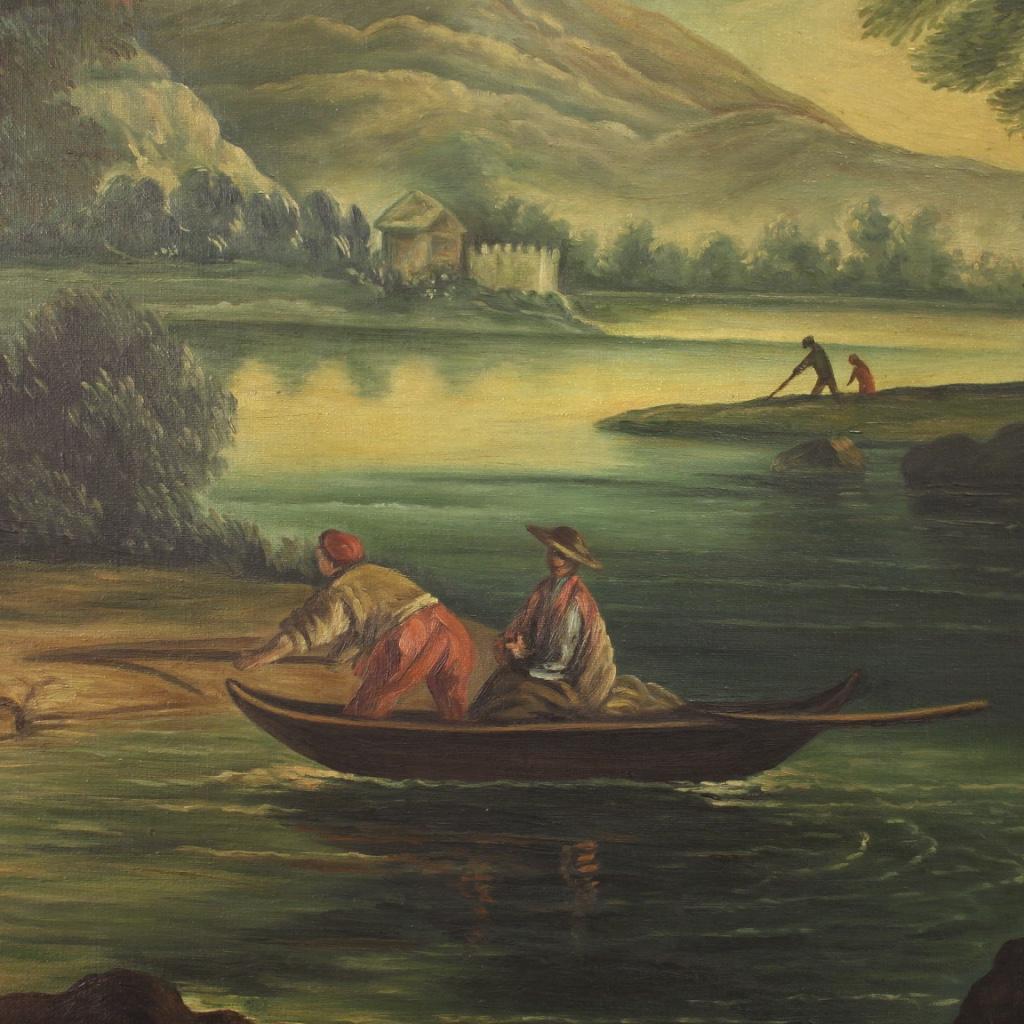 20. Jahrhundert Öl auf Leinwand Italienisch signiert Gemälde Landschaft mit Charakteren im Angebot 5
