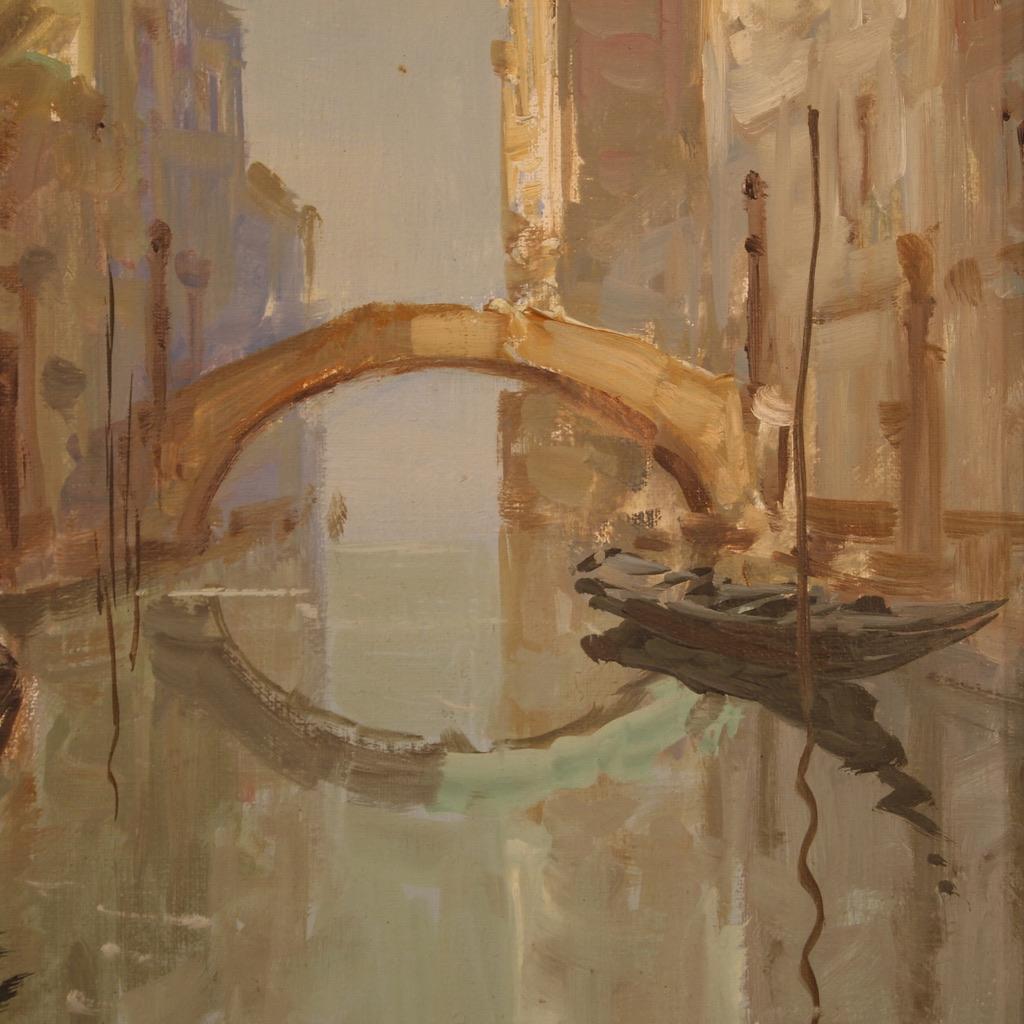 20th Century Oil on Canvas Italian Signed Painting View of Venice, 1960 For Sale 8