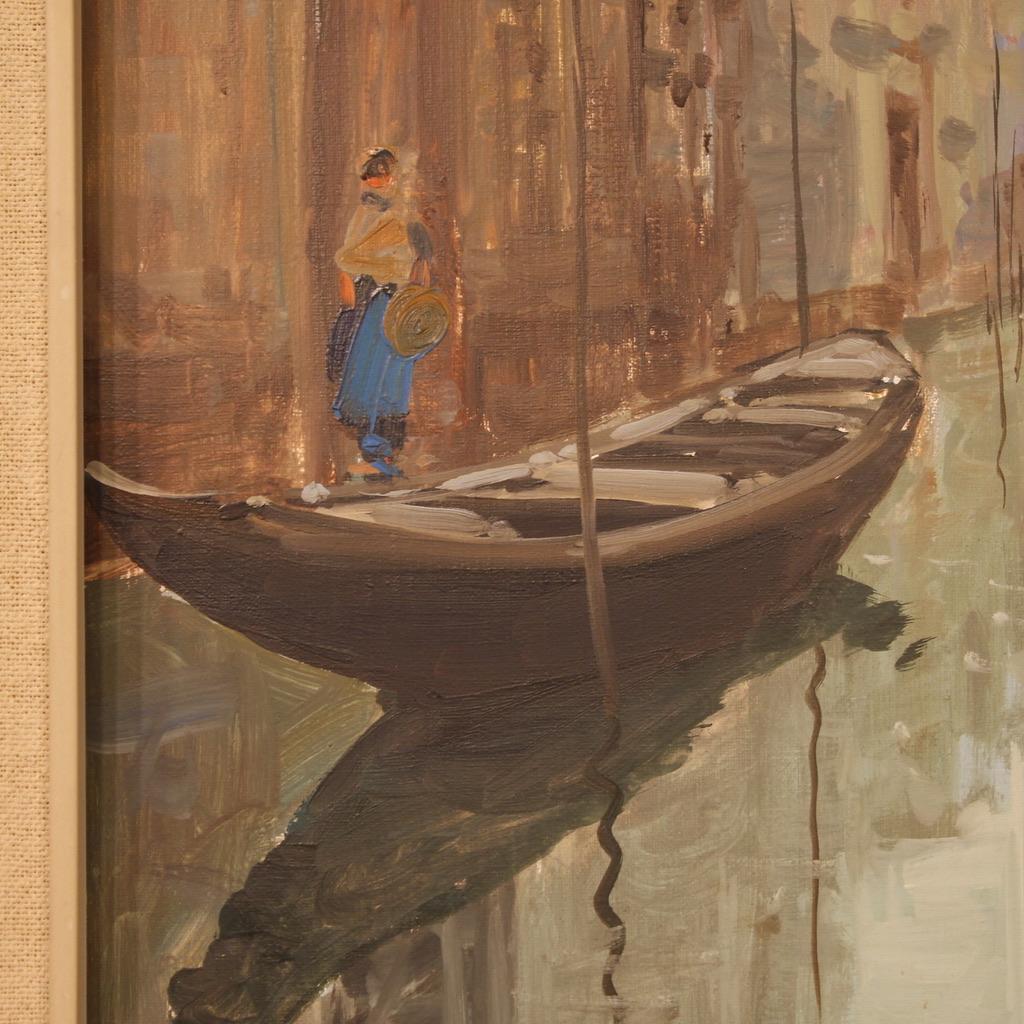 20th Century Oil on Canvas Italian Signed Painting View of Venice, 1960 For Sale 7