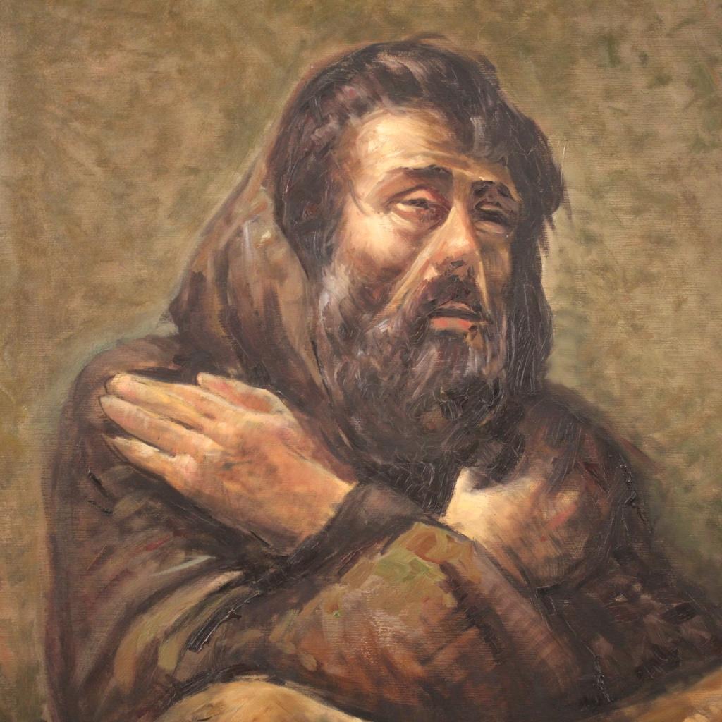 20th Century Oil on Canvas Italian Signed Portrait Painting, 1970 In Good Condition In Vicoforte, Piedmont