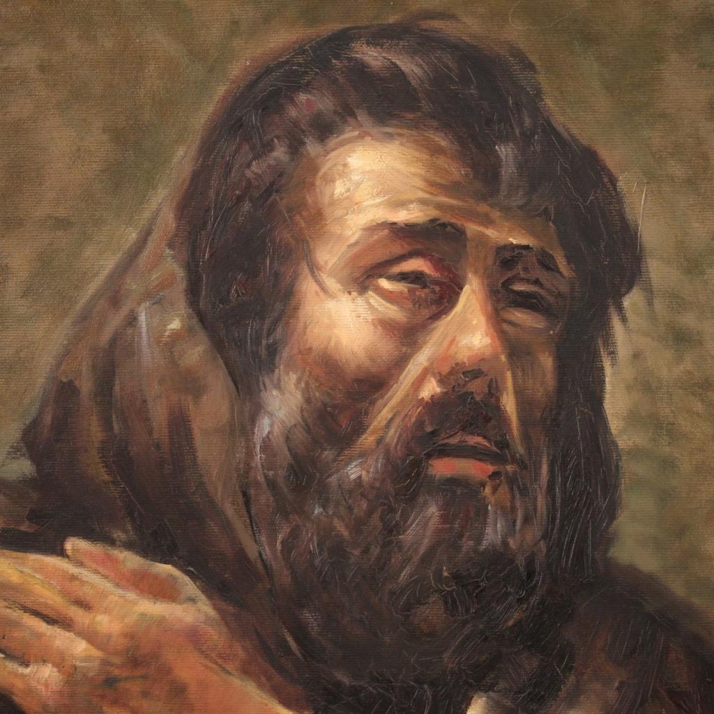 20th Century Oil on Canvas Italian Signed Portrait Painting, 1970 2