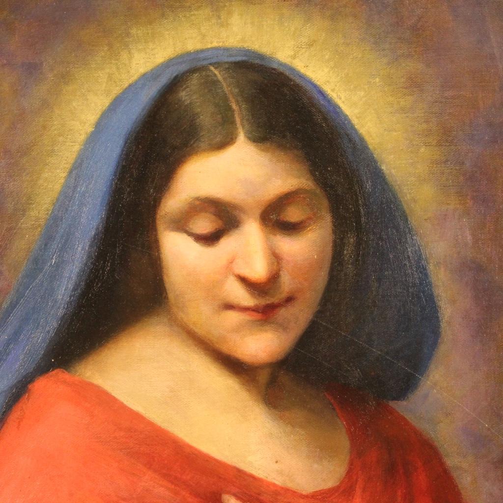 20th Century Oil on Canvas Signed Religious Italian Painting Madonna, 1929 In Good Condition In Vicoforte, Piedmont