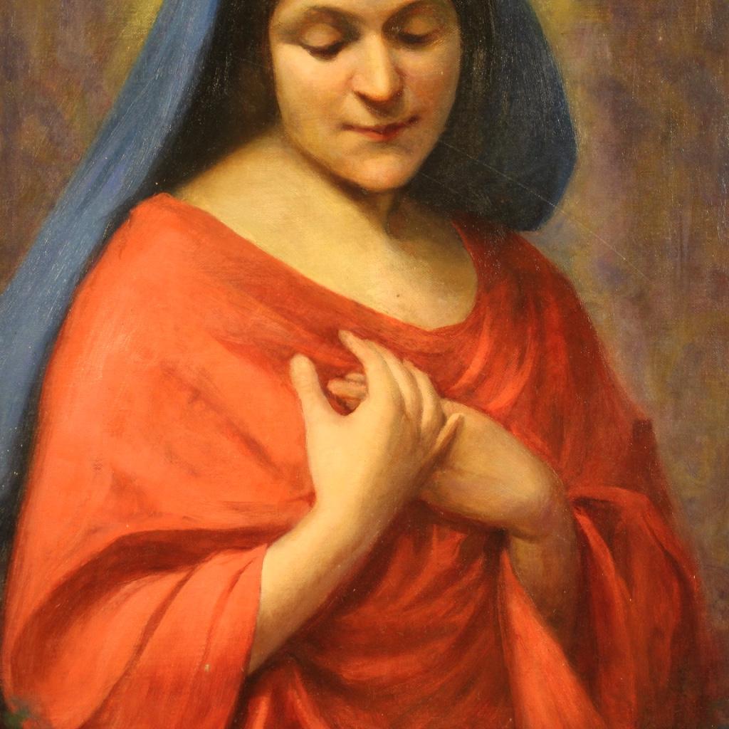 Early 20th Century 20th Century Oil on Canvas Signed Religious Italian Painting Madonna, 1929