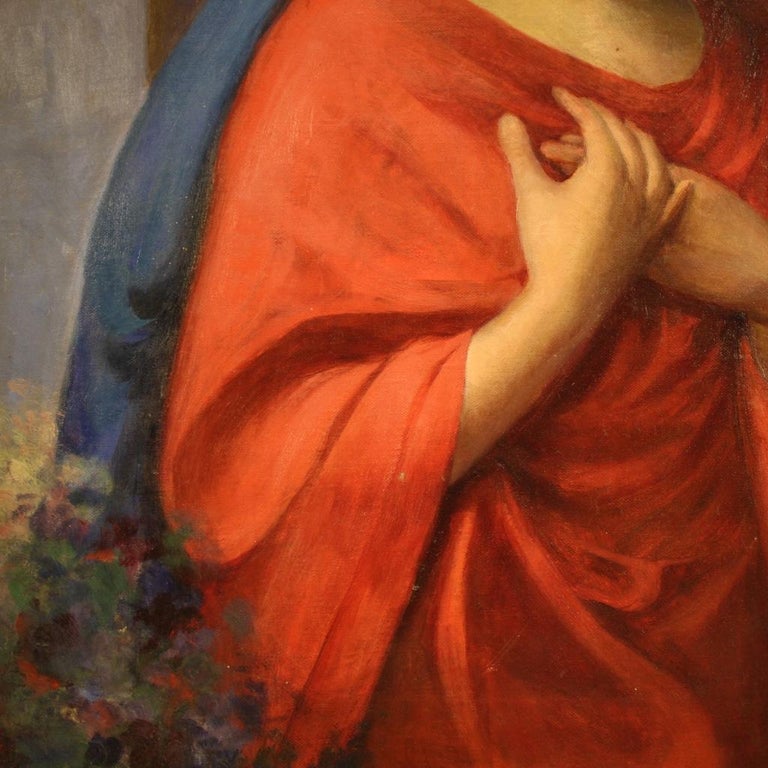 20th Century Oil on Canvas Italian Signed Religious Painting Madonna ...