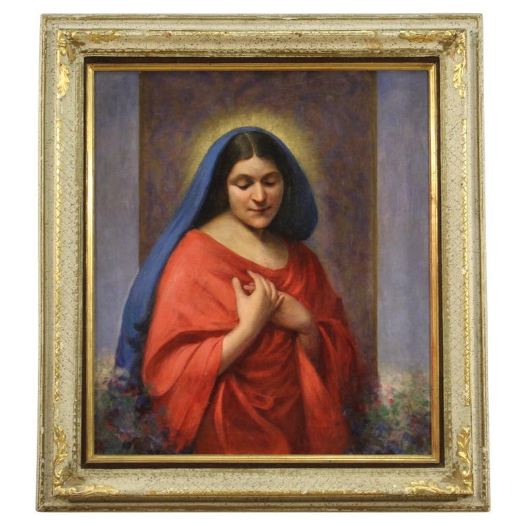 20th Century Oil on Canvas Italian Signed Religious Painting Madonna ...