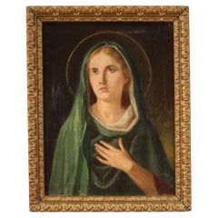 Antique 20th Century Oil on Canvas Italian Signed Religious Painting Saint, 1930