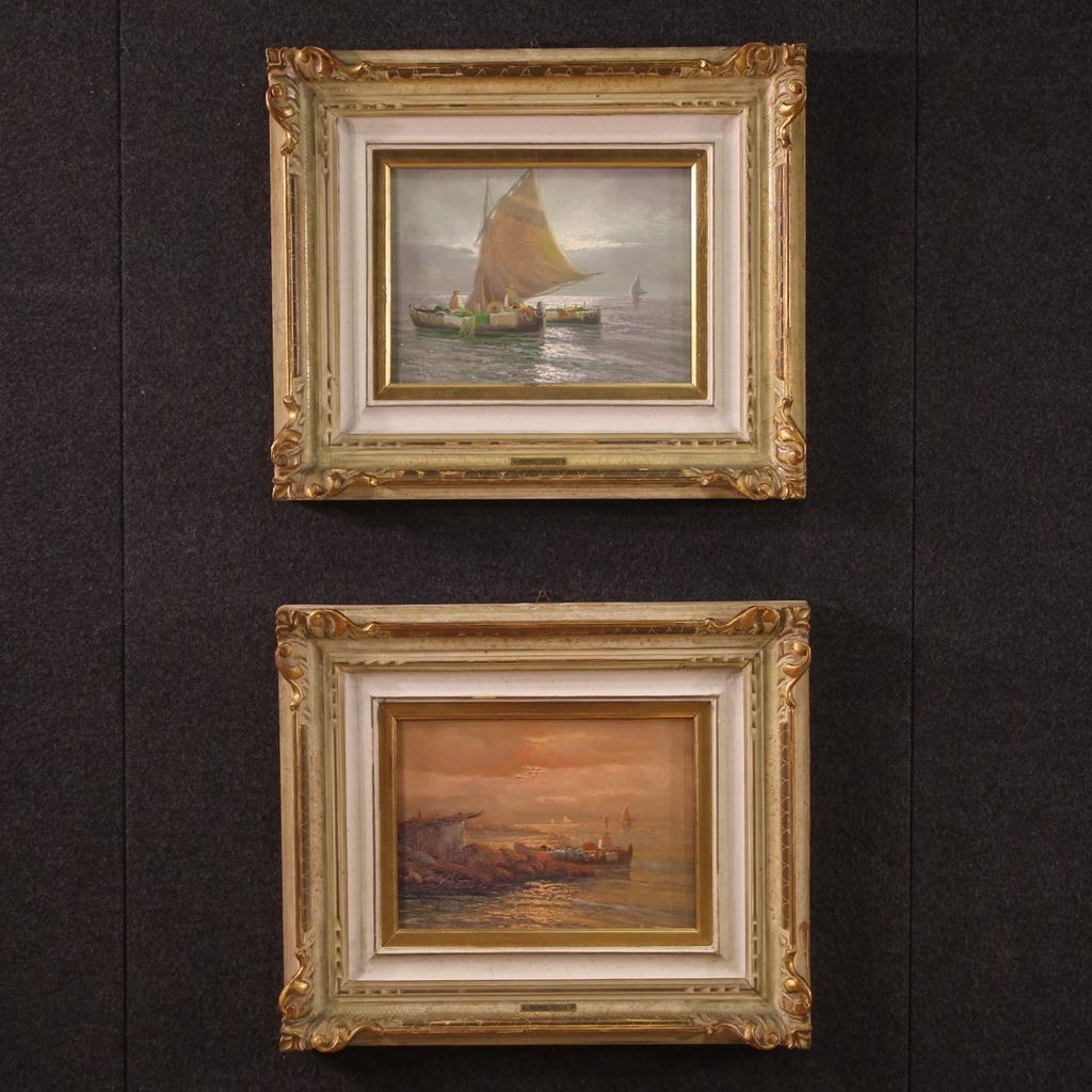 20th Century Oil on Canvas Italian Signed Remo Testa Seascape Painting, 1950 In Good Condition In Vicoforte, Piedmont