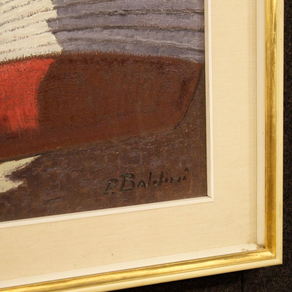 Oiled 20th Century Oil on Canvas Italian Signed Seascape With boats Painting, 1960 For Sale
