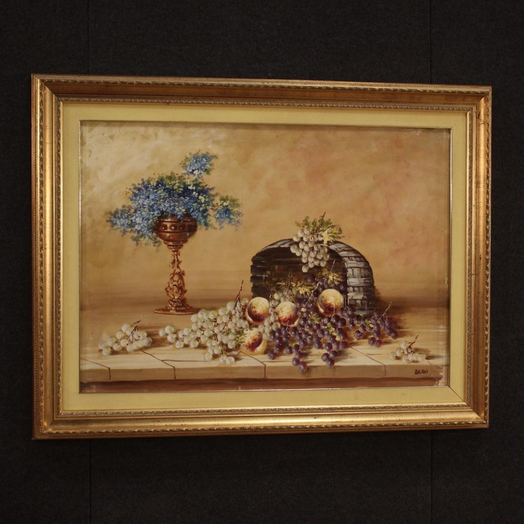 Peinture à l'huile sur toile italienne du 20ème siècle, nature morte signée, 1970 en vente 5