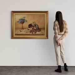20th-Century Oil-on-Canvas Italian Signed Still Life Painting, 1970