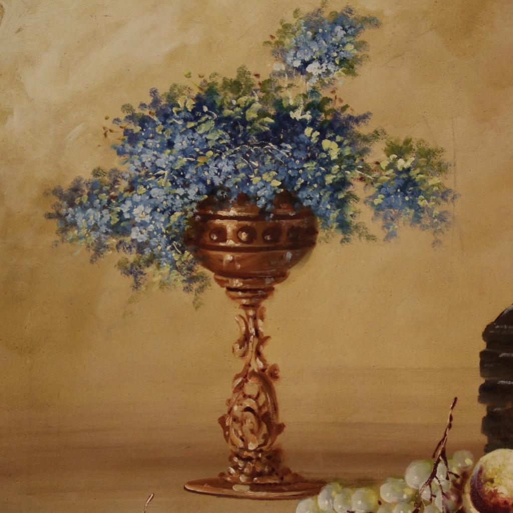 Toile Peinture à l'huile sur toile italienne du 20ème siècle, nature morte signée, 1970 en vente