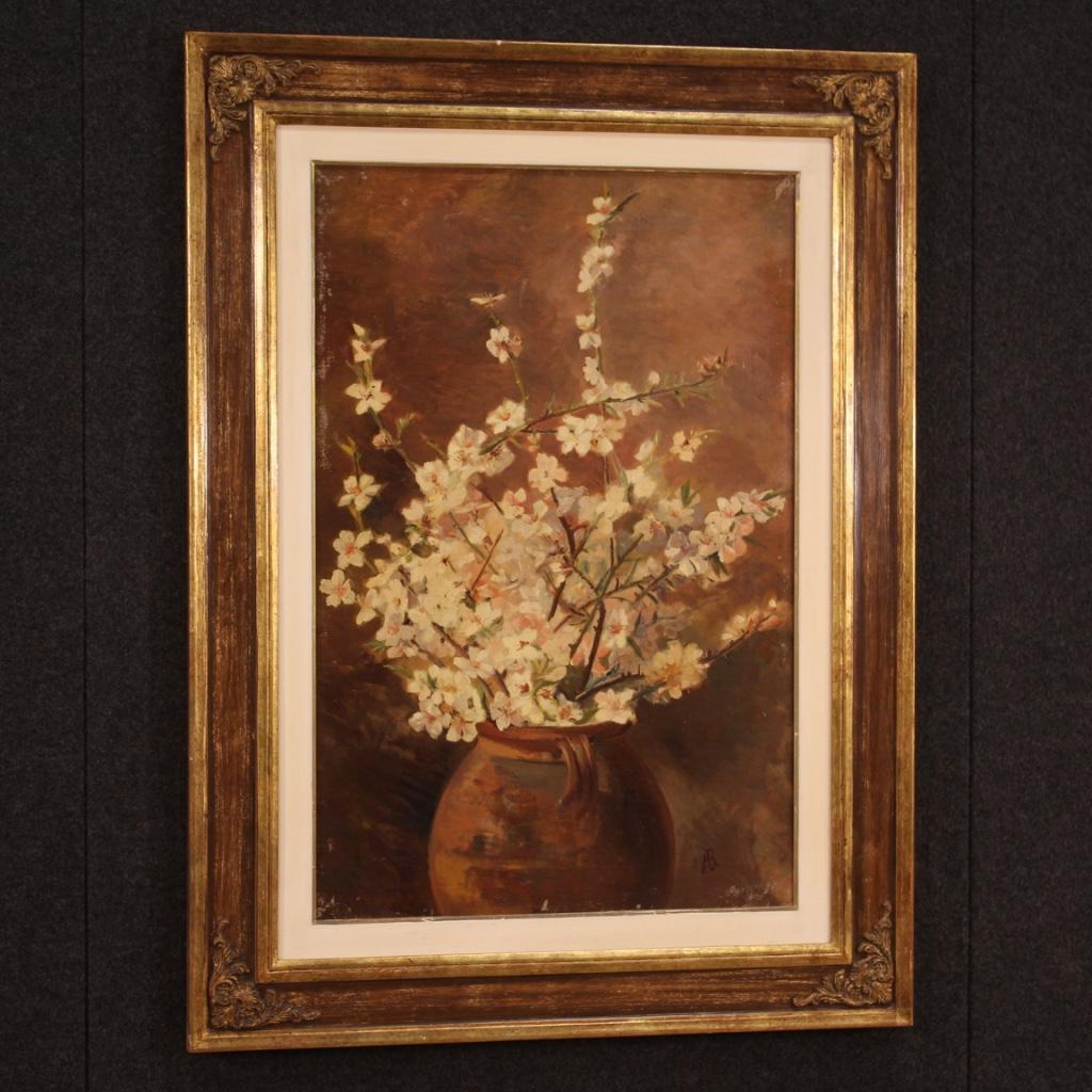 20th Century Oil on Canvas Italian Signed Still Life Painting Vase with Flowers 3